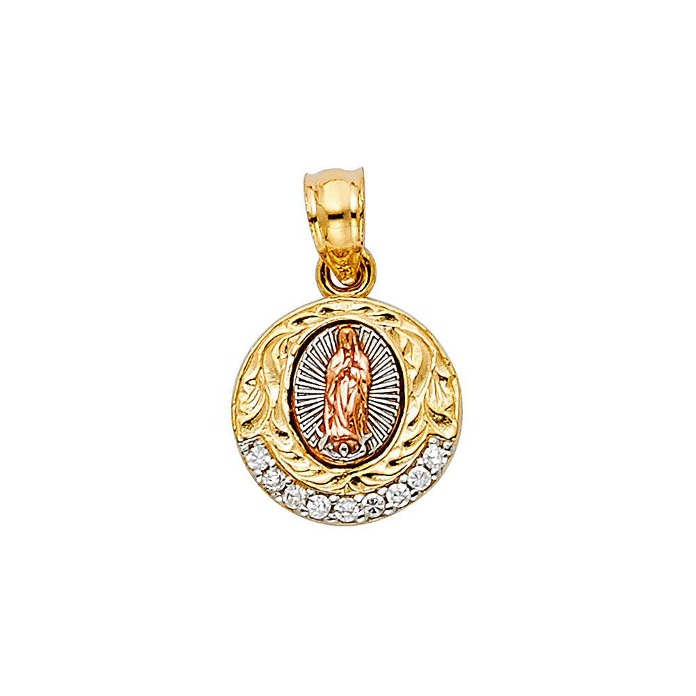 14K Tricolor CZ OUR LADY OF GUADALUPE PENDANT