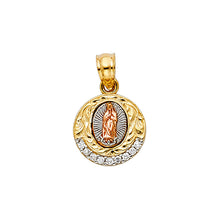Load image into Gallery viewer, 14K Tricolor CZ OUR LADY OF GUADALUPE PENDANT