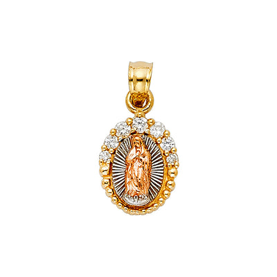 14K Tricolor CZ OUR LADY OF GUADALUPE PENDANT