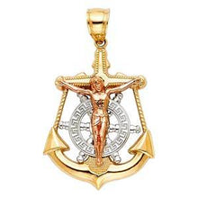 Load image into Gallery viewer, 14K Tri Color 22mm Jesus Crucifix Anchor Religious Pendant