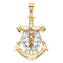 Load image into Gallery viewer, 14K Tri Color 25mm Jesus Crucifix Anchor Religious Pendant