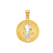 Load image into Gallery viewer, 14k Two Tone Gold Double Sided Round Religious Pendant