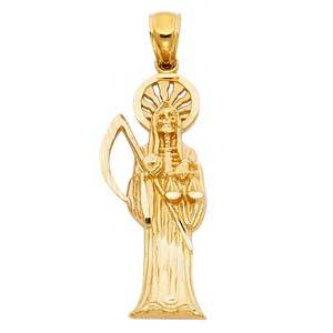 14K Yellow Gold 13mm Religious Santa Muerte Pendant