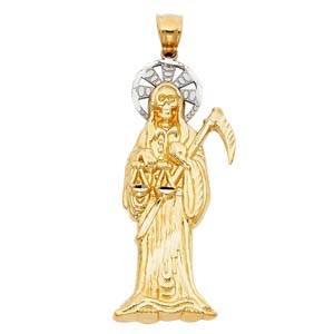 14K Two Tone Gold 20mm Religious Santa Muerte Pendant