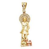 14k Two Tone Gold 15mm CZ Religious Santa Lazaro Pendant