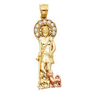 14k Two Tone Gold 10mm CZ Religious Santa Lazaro Pendant