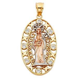 14k Tri Color Gold 18mm Religious Santa Muerte Pendant