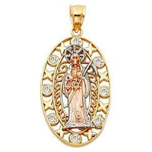 Load image into Gallery viewer, 14k Tri Color Gold 18mm Religious Santa Muerte Pendant