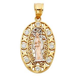 14k Tri Color Gold 15mm Religious Santa Muerte Pendant