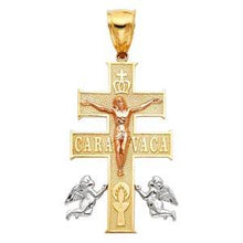 Load image into Gallery viewer, 14k Tri Color Gold 25mm 3C Religious Cross Of Caravaca Pendant