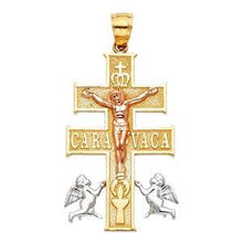 Load image into Gallery viewer, 14k Tri Color Gold 19mm 3C Religious Cross Of Caravaca Pendant