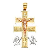 14k Tri Color Gold 19mm 3C Religious Cross Of Caravaca Pendant