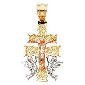 14k Tri Color Gold 16mm 3C Religious Cross Of Caravaca Pendant