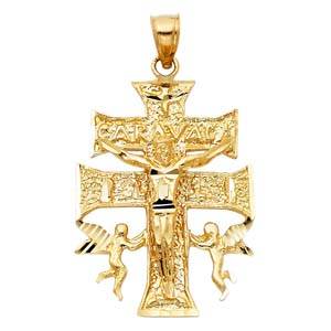 14k Yellow Gold 27mm Religious Cross Of Caravaca Pendant