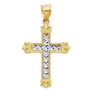 14K Gold 20mm Two Tone Cross Religious Pendant - silverdepot