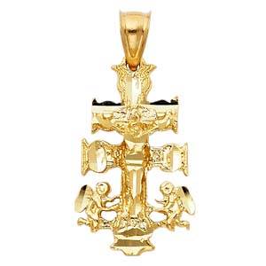 14k Yellow Gold 17mm Religious Cross Of Caravaca Pendant