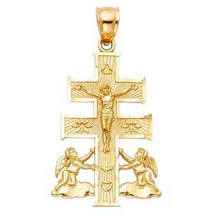 14k Yellow Gold 19mm Religious Cross Of Caravaca Pendant