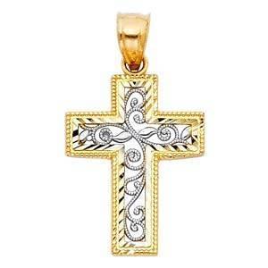 14K Gold 18mm Two Tone Cross Religious Pendant - silverdepot