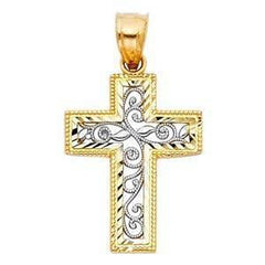 14K Gold 18mm Two Tone Cross Religious Pendant