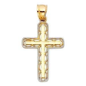 14K Gold 18mm Two Tone Cross Religious Pendant - silverdepot