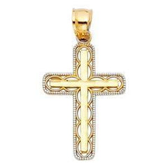 14K Gold 18mm Two Tone Cross Religious Pendant