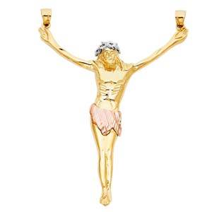 14K Tri Color 65mm Religious Jesus Christ Body Pendant