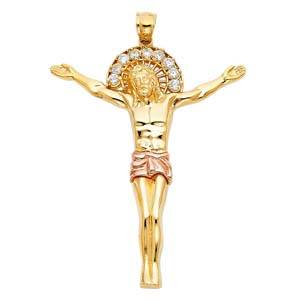 14K Two Tone 45mm Religious Jesus Christ Body Pendant