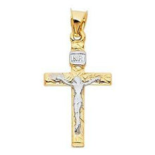 Load image into Gallery viewer, 14K Two Tone 15mm Jesus Religious Crucifix Cross Pendant