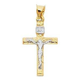 14K Two Tone 15mm Jesus Religious Crucifix Cross Pendant