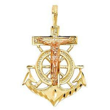 Load image into Gallery viewer, 14K Two Tone 18mm Religious Crucifix Anchor Pendant