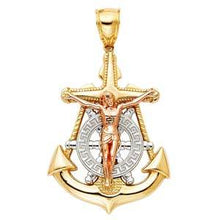 Load image into Gallery viewer, 14K Tri Color 32mm Religious Crucifix Anchor Pendant