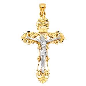 14K Yellow Gold  42mm Religious Crucifix Pendant