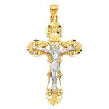 14K Yellow Gold  42mm Religious Crucifix Pendant