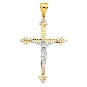 14K Yellow Gold 37mm Religious Crucifix Pendant