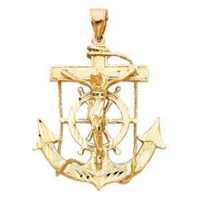 Load image into Gallery viewer, 14k Yellow Gold 50mm Mariner Religious Crucifix Anchor Pendant