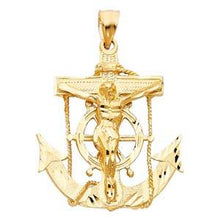 Load image into Gallery viewer, 14k Yellow Gold 37mm Mariner Religious Crucifix Anchor Pendant