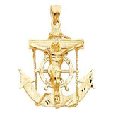 14k Yellow Gold 37mm Mariner Religious Crucifix Anchor Pendant