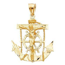 Load image into Gallery viewer, 14k Yellow Gold 32mm Mariner Religious Crucifix Anchor Pendant