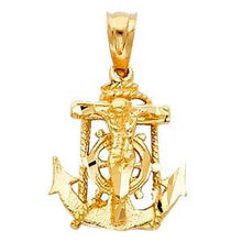 Load image into Gallery viewer, 14k Yellow Gold 14mm Mariner Religious Crucifix Anchor Pendant
