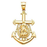 14k Yellow Gold 19mm Religious Guadalupe Anchor Pendant