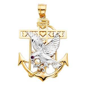 14k Yellow Gold 27mm Mariner Eagle Anchor Pendant