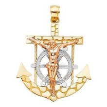 Load image into Gallery viewer, 14k Two Tone Gold 30mm Mariner Religious Crucifix Anchor Pendant