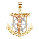 14k Two Tone Gold 30mm Mariner Religious Crucifix Anchor Pendant