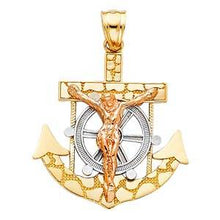 Load image into Gallery viewer, 14k Two Tone Gold 25mm Mariner Religious Crucifix Anchor Pendant