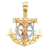 14k Two Tone Gold 25mm Mariner Religious Crucifix Anchor Pendant