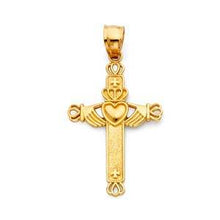 Load image into Gallery viewer, 14K Yellow Gold 20mm Claddagh Cross Religious Pendant