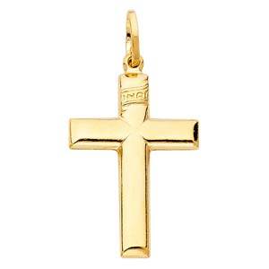 14K Yellow Gold 18mm Simple Cross Religious Pendant