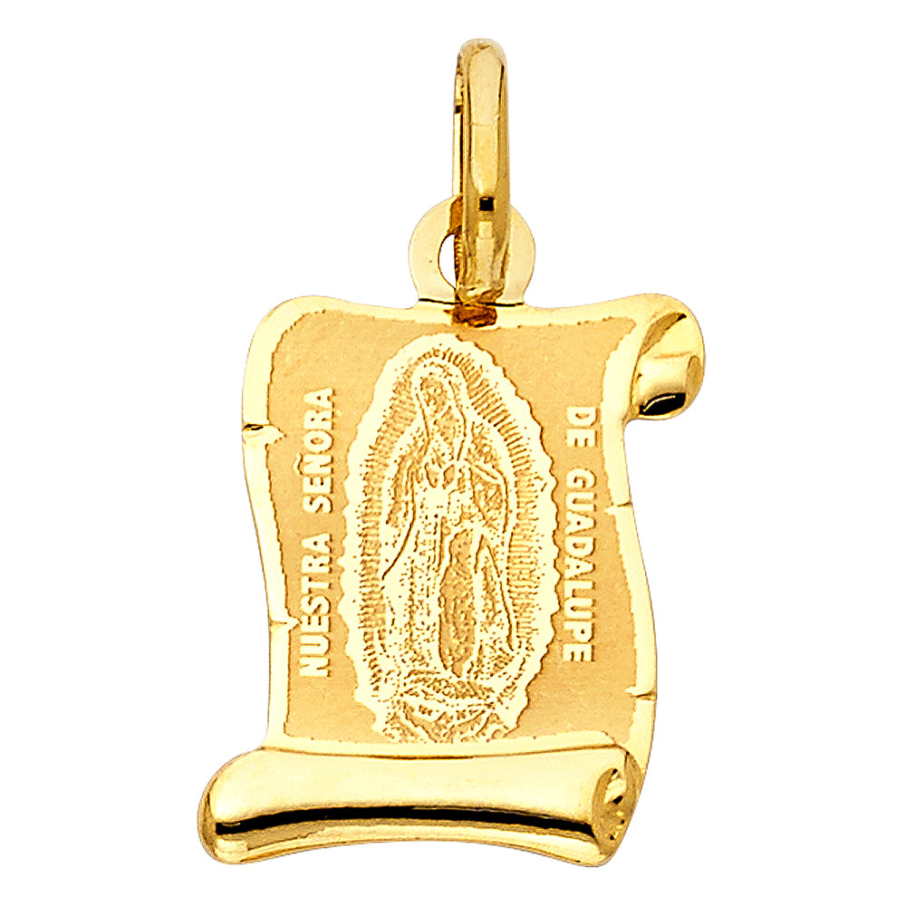 14K Yellow Gold 15mm Religious Guadalupe Pendant