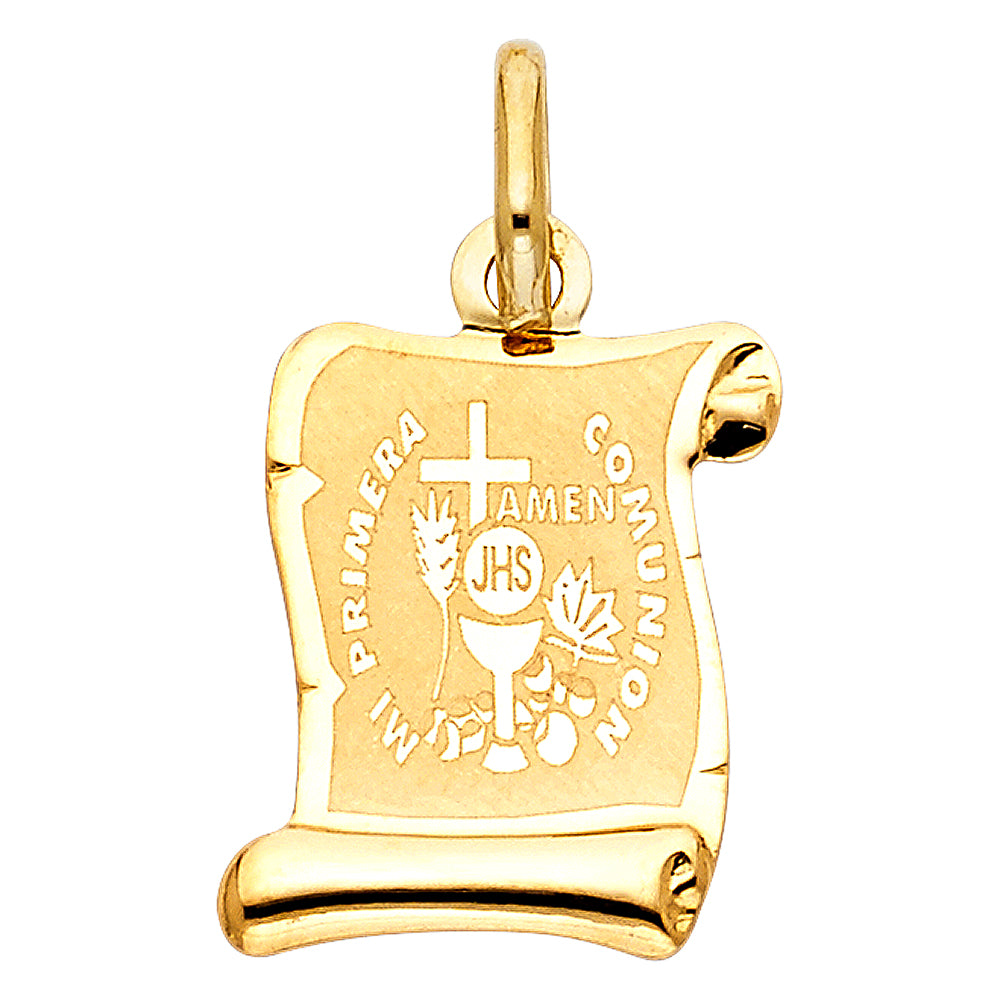 14K Yellow Gold 15mm Religious Communion Pendant