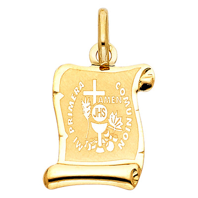 14K Yellow Gold 15mm Religious Communion Pendant